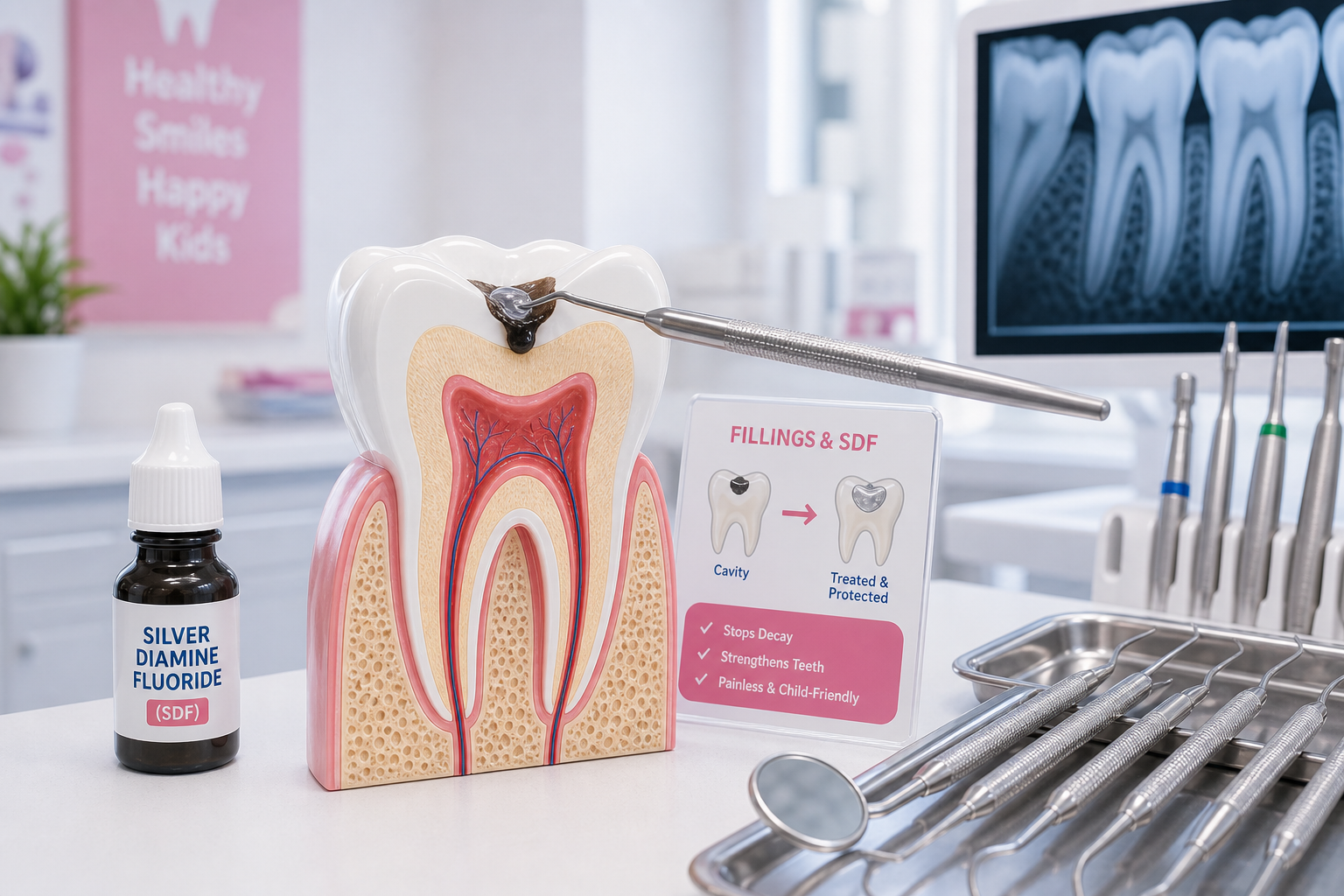 Fillings and silver diamine fluoride treatment for children