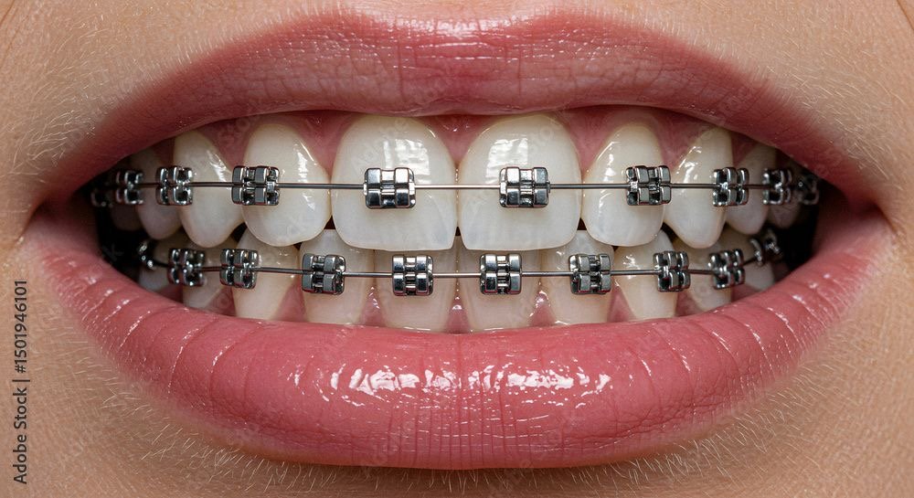 Orthodontic braces treatment close-up